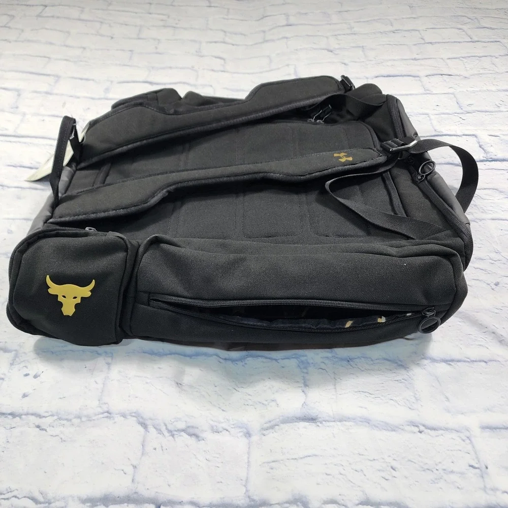 Under Armour UA Project Rock Duffle Backpack Bag Black Gold Gym 1376459-002 WWE